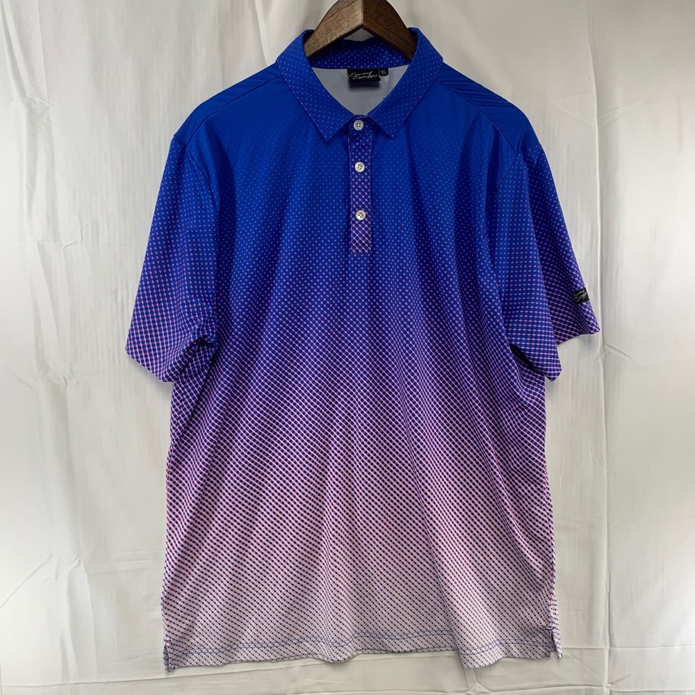 Sunday Swagger Polo Shirt Mens XL Blue Gradient Geometric Performance Short Slv